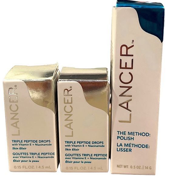 LANCER NIB 3pc-The Method:Polish .5oz / 2 Triple Peptide Drops Skin Elixir 4.5ml - Picture 1 of 1